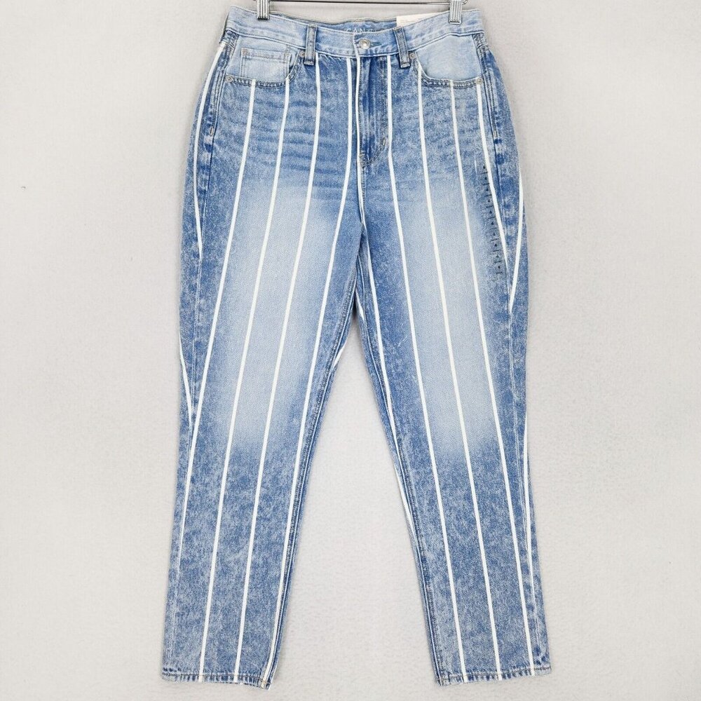 American Eagle Jeans Womens 4 Short Blue White Striped Mom Jean Acid Wash NEW